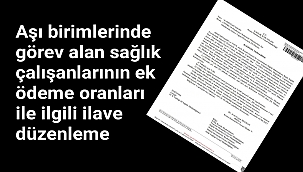 Aşı birimlerinde görev alan sağlık çalışanlarının ek ödeme oranları ile ilgili ilave düzenleme